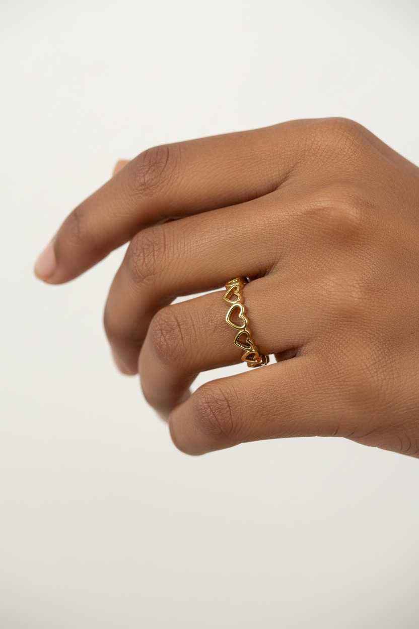 Gold Open Heart Adjustable Ring — on finger editorial