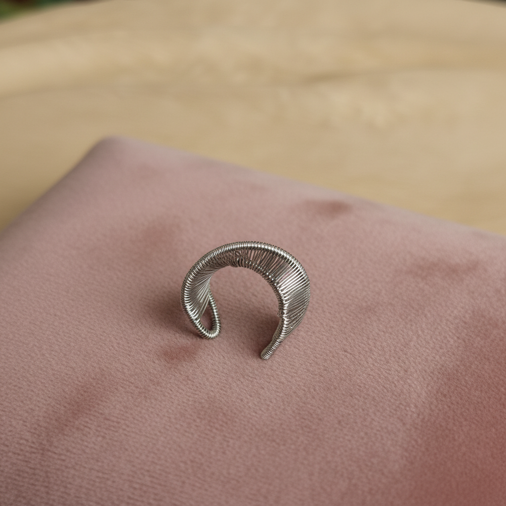 Wire Wrap Open Ring — rose velvet background