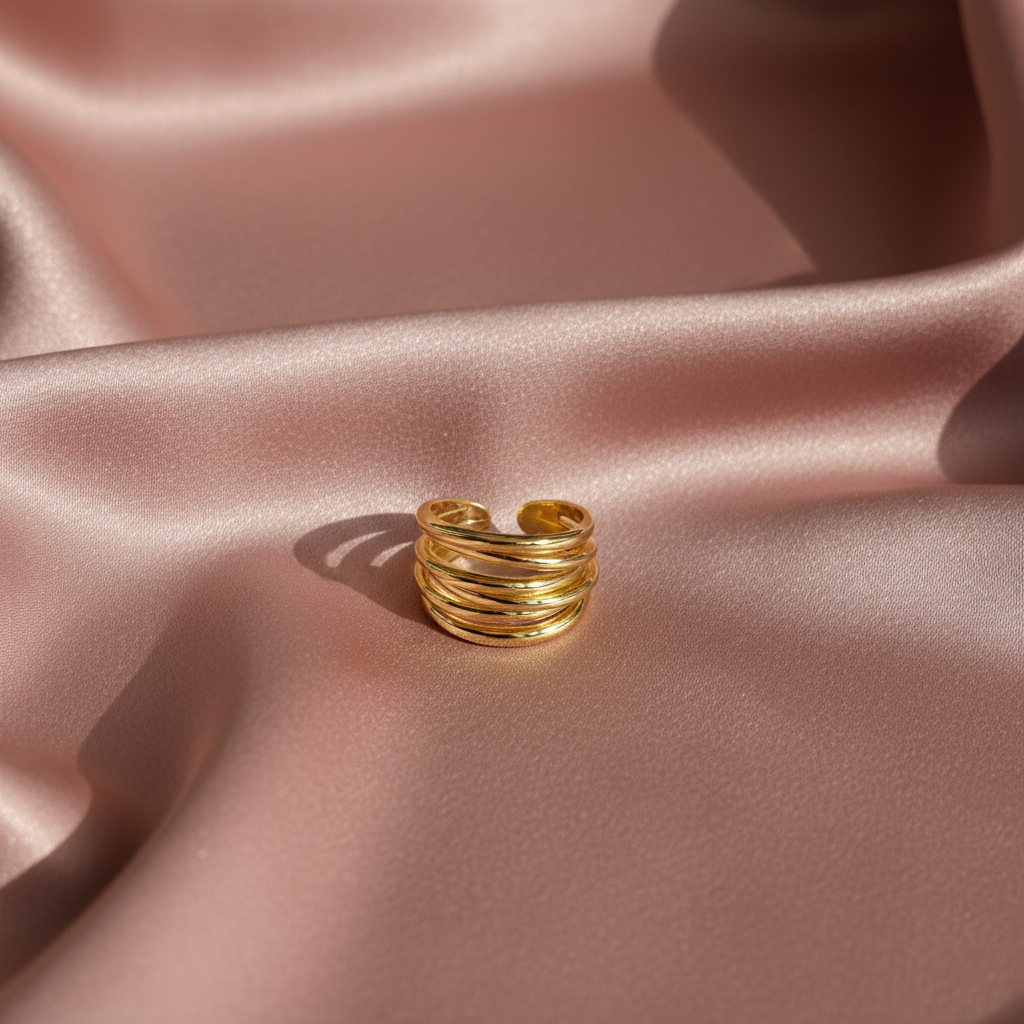 Gold Multi-Band Stacked Ring — Silk Flat Lay