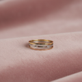 Tri-Tone Solitaire Triple Band Ring — rose velvet background
