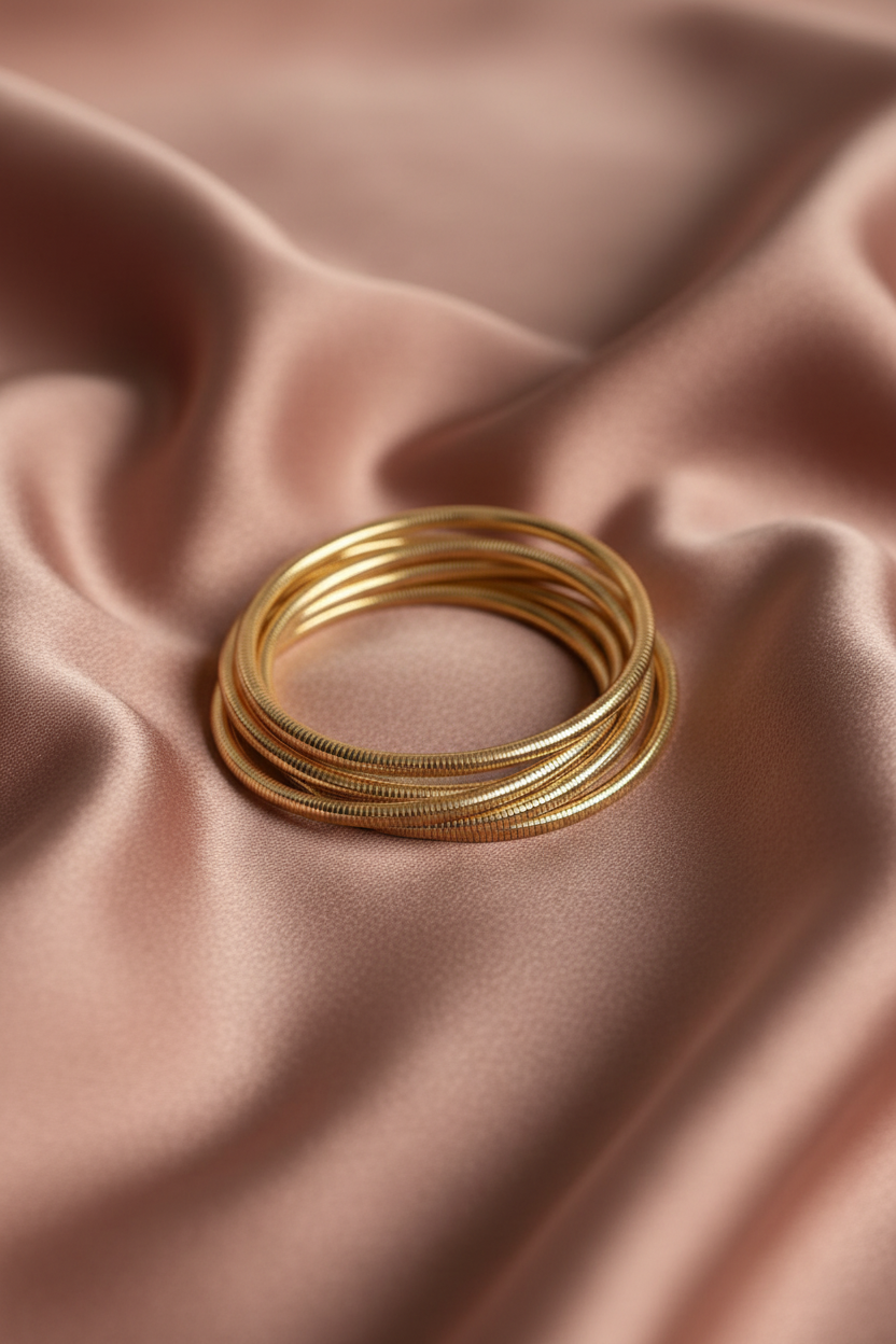 Gold Stacked Snake Chain Bracelet Set — Silk Flat Lay