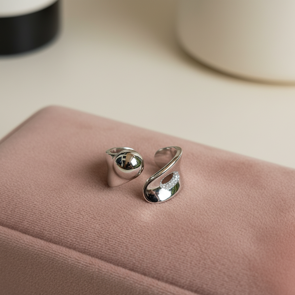 Dome Pavé Sculptural Ring — rose velvet background