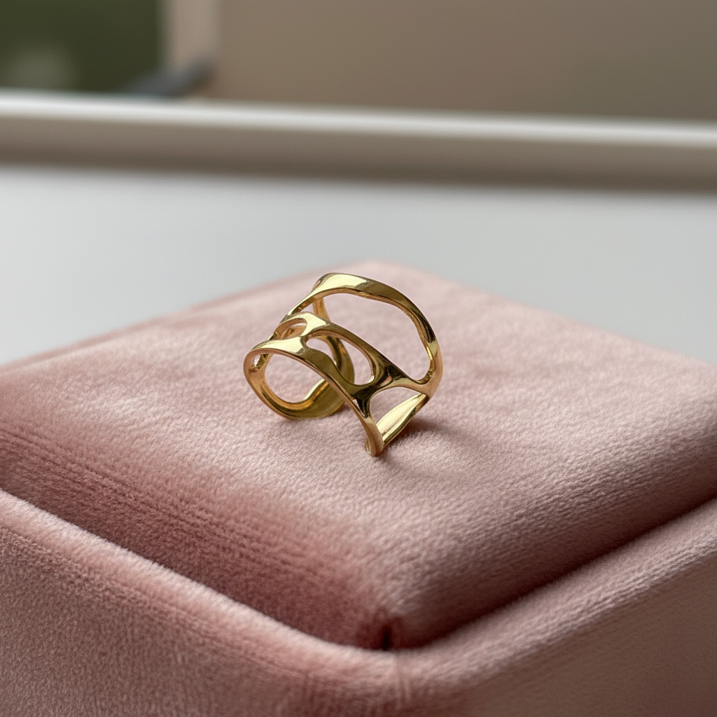 Open Lattice Sculptural Ring — rose velvet background