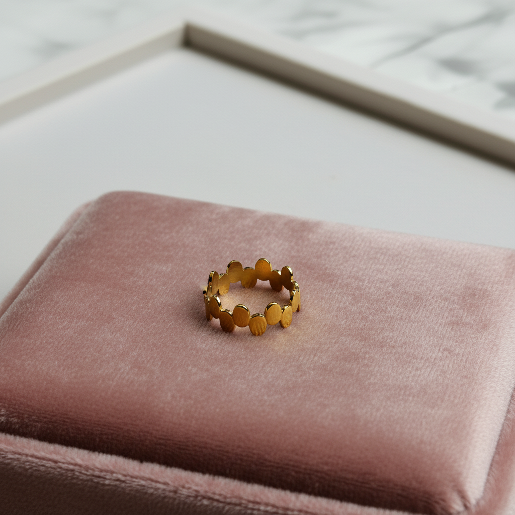 Double Disc Eternity Ring — rose velvet background