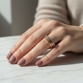 3-Tone CZ Eternity & Plain Band Ring Stack Set — on finger editorial