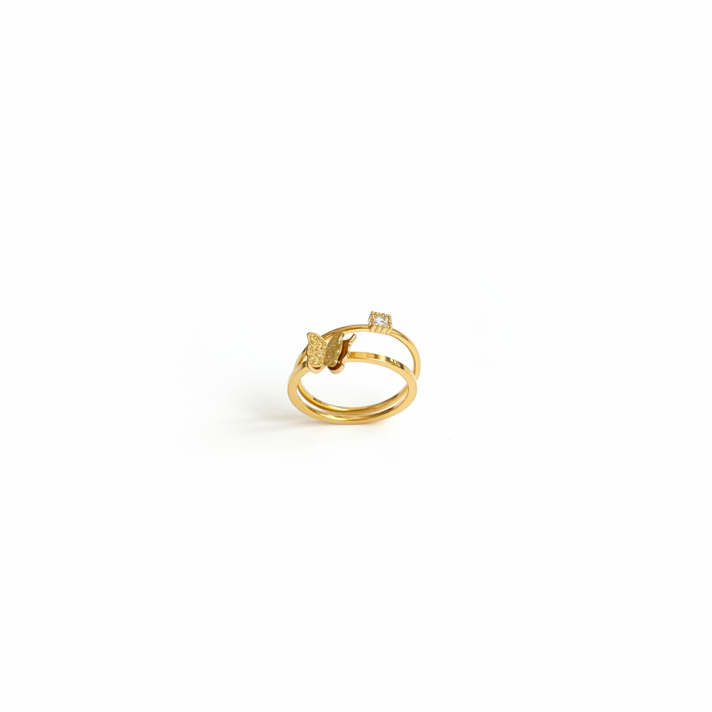 Gold Double-Band Butterfly & CZ Ring — hero shot