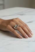 Dome Pavé Sculptural Ring — on finger, marble