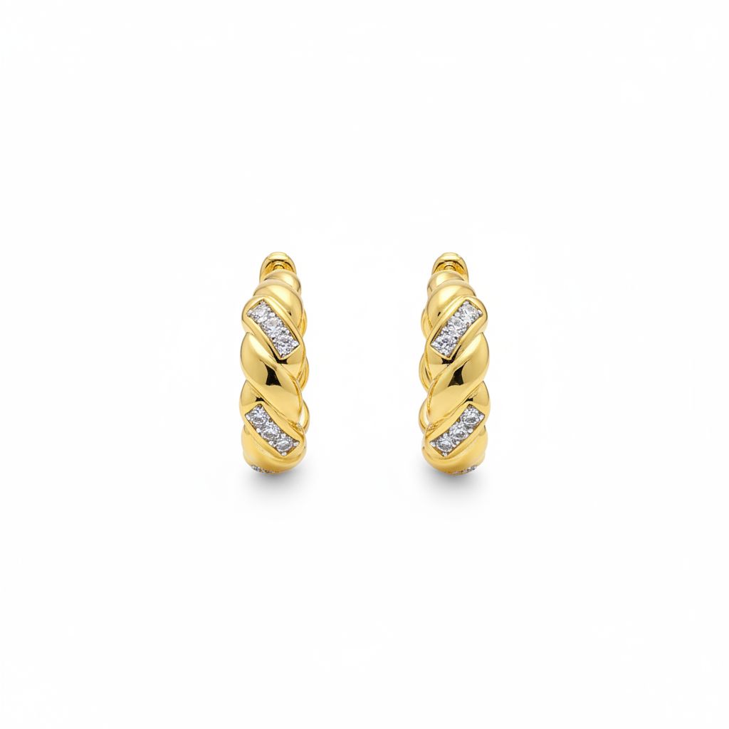 Gold Twisted Rope CZ Huggie Hoops — hero shot
