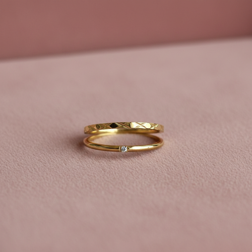 Diamond-Cut Solitaire Double Band Ring — rose velvet background