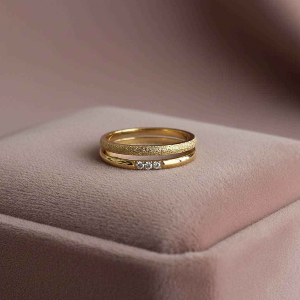 Stardust Pavé Double Band Ring — rose velvet background