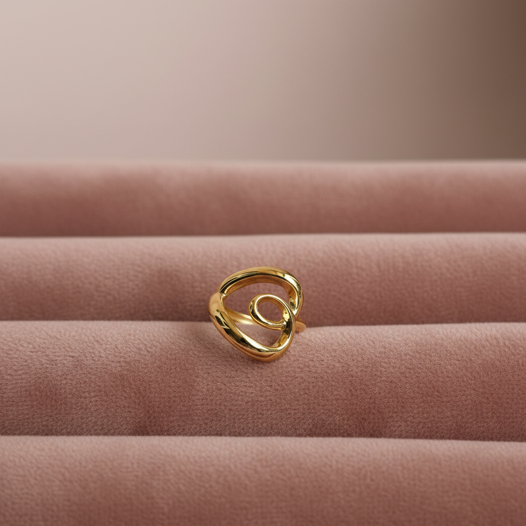 Sculptural Open Heart Ring — rose velvet background