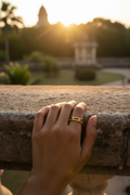Rectangular Chain Link Ring — on finger, golden hour