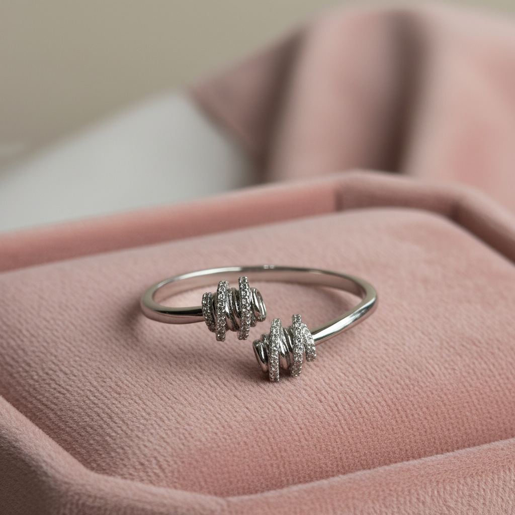 Pavé Spiral Cluster Open Ring — rose velvet background