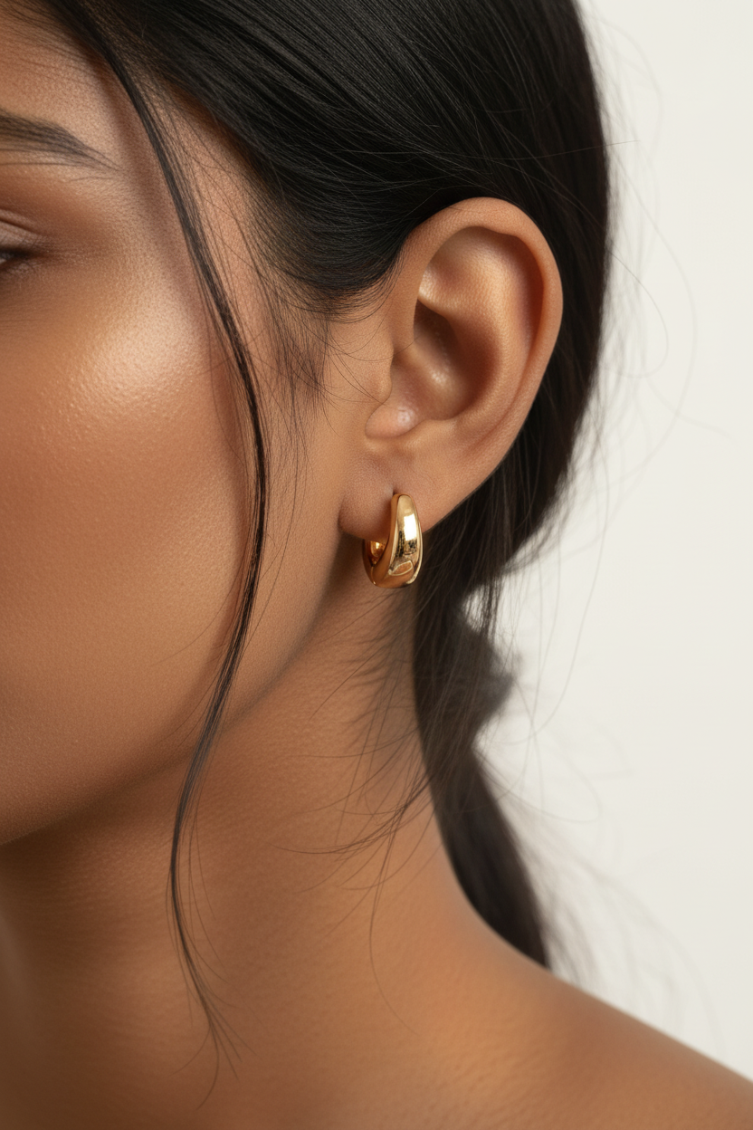 Gold Mini Dome Huggie Hoops — on Indian ear editorial