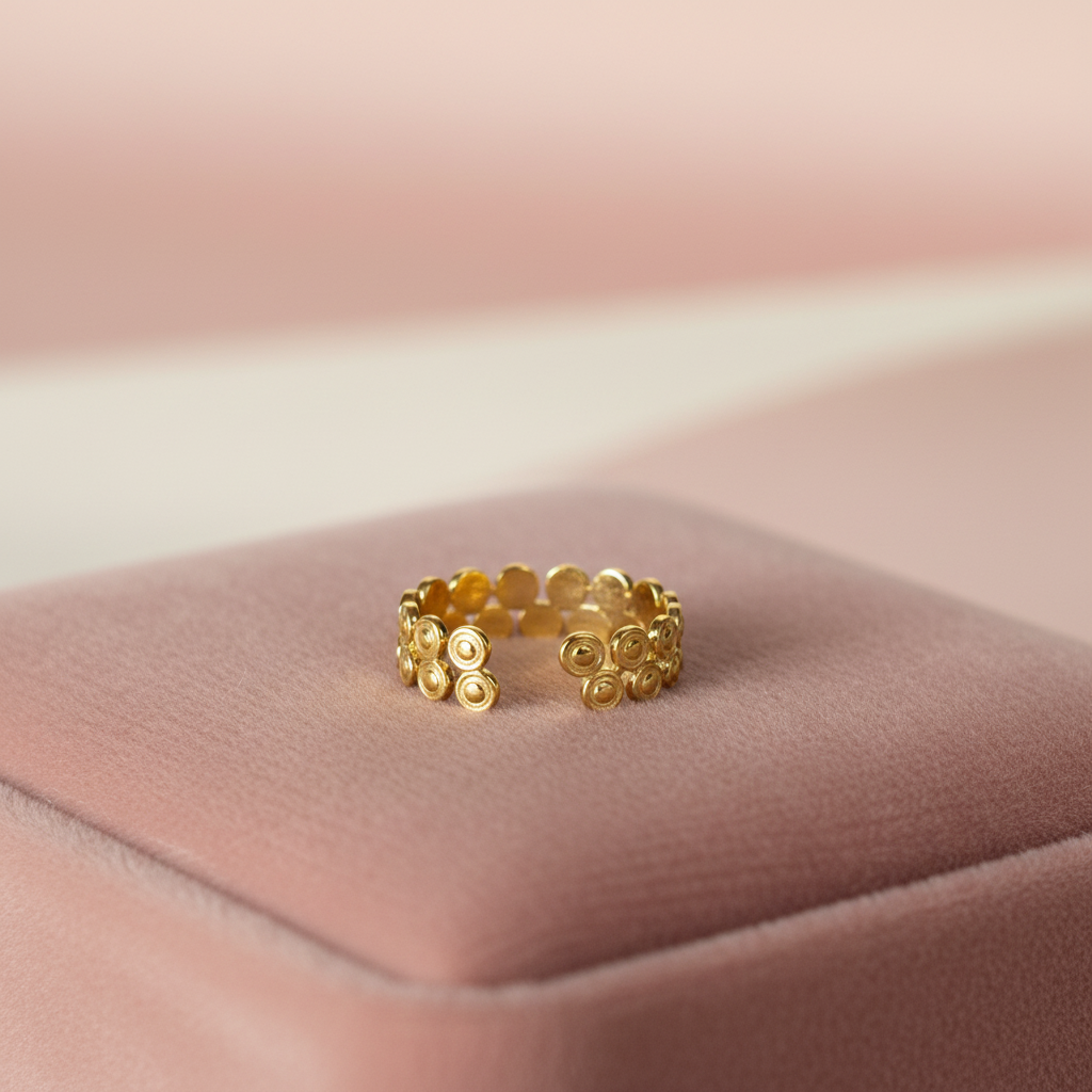 Double Bubble Coin Ring — rose velvet background
