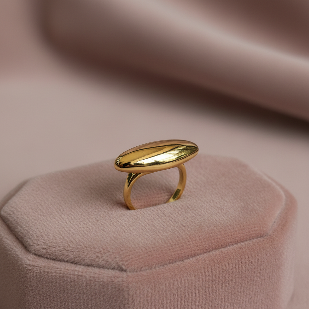 Marquise Dome Signet Ring — rose velvet background