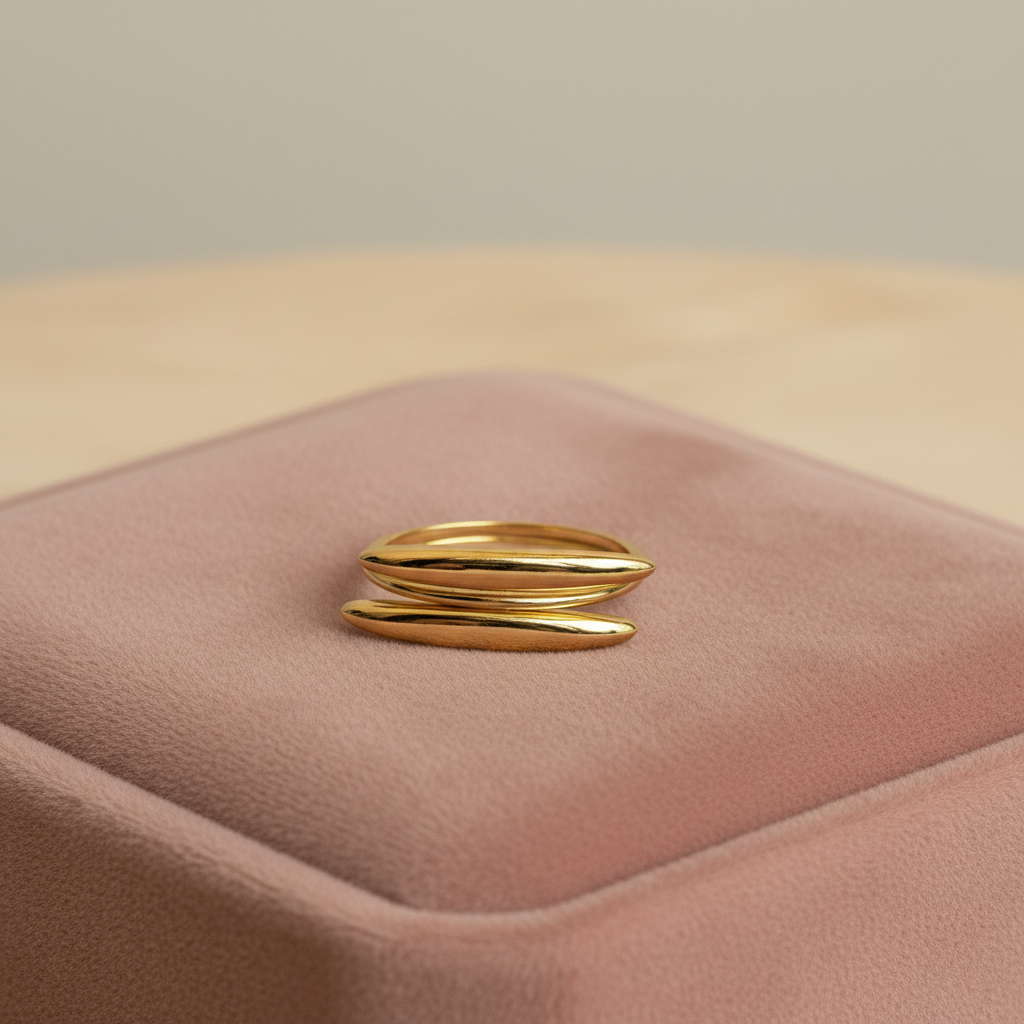 Triple Bar Elongated Ring — rose velvet background