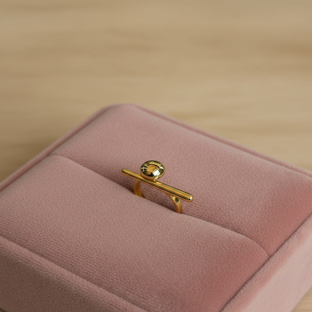 Gold Dome Bar Ring — rose velvet background