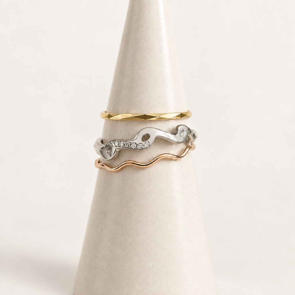Wave & Music Note  Ring Stack