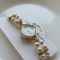 Pearl Luxe Watch macro close-up pearl and crystal details — anti-tarnish pearl watch India — SIOBHÁN
