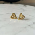 Molten Heart Studs marble surface styled shot — anti-tarnish gold heart earrings India — SIOBHÁN