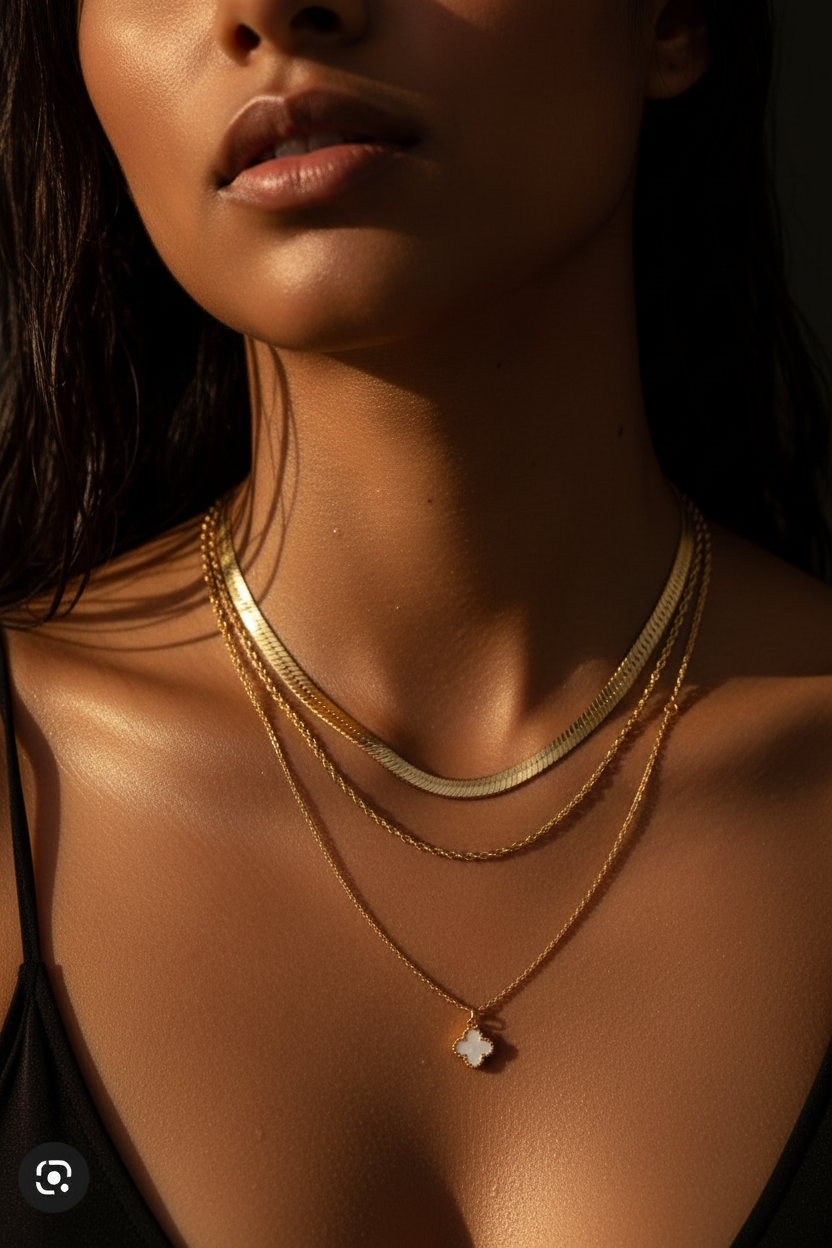 Gold Layered Clover Charm Necklace Set