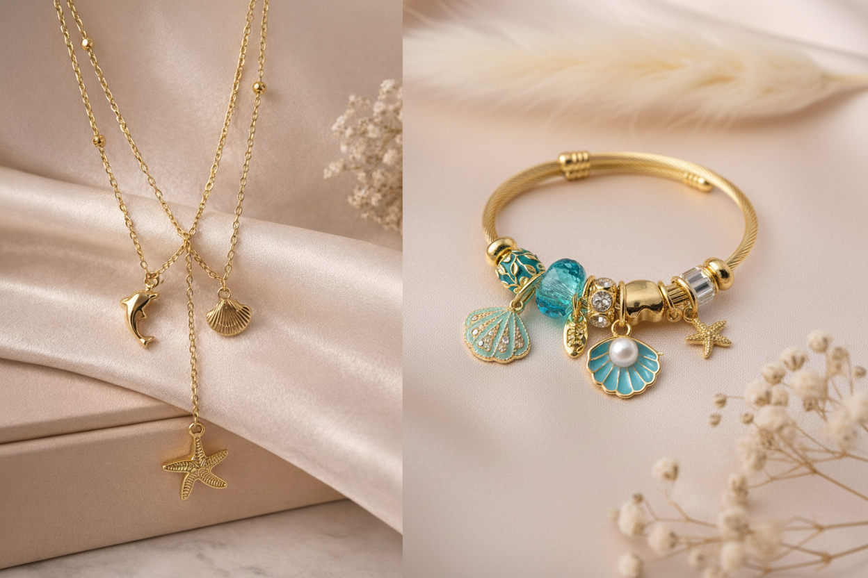 Mermaid Dream Necklace & Bracelet Set — anti-tarnish waterproof gold jewelry gift set India — SIOBHÁN