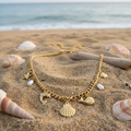 Ocean Luxe Charm Necklace on sand with seashells — anti-tarnish gold necklace India — SIOBHÁN