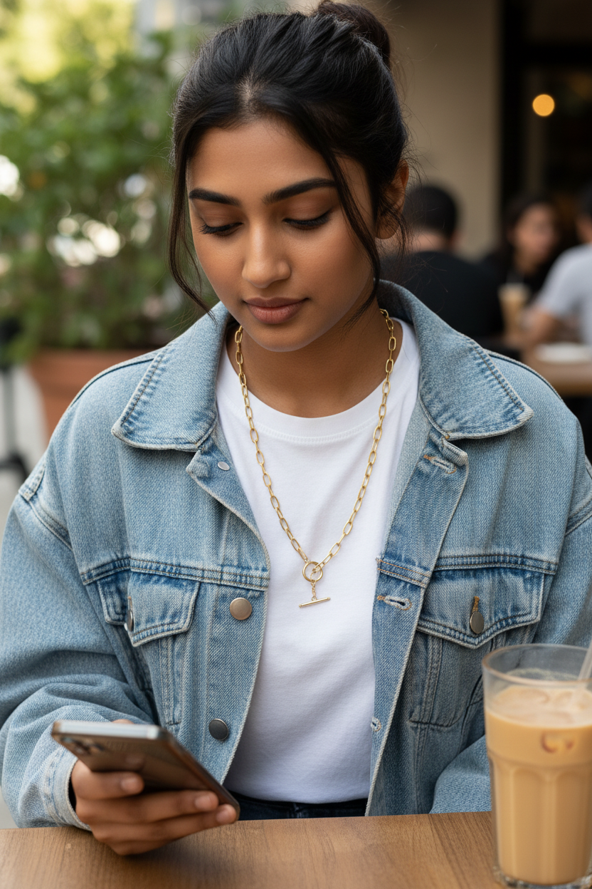 Gold Paperclip Chain Necklace with T-Bar Toggle