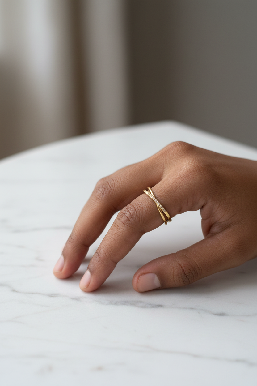 Pavé Crossover Double Band Ring