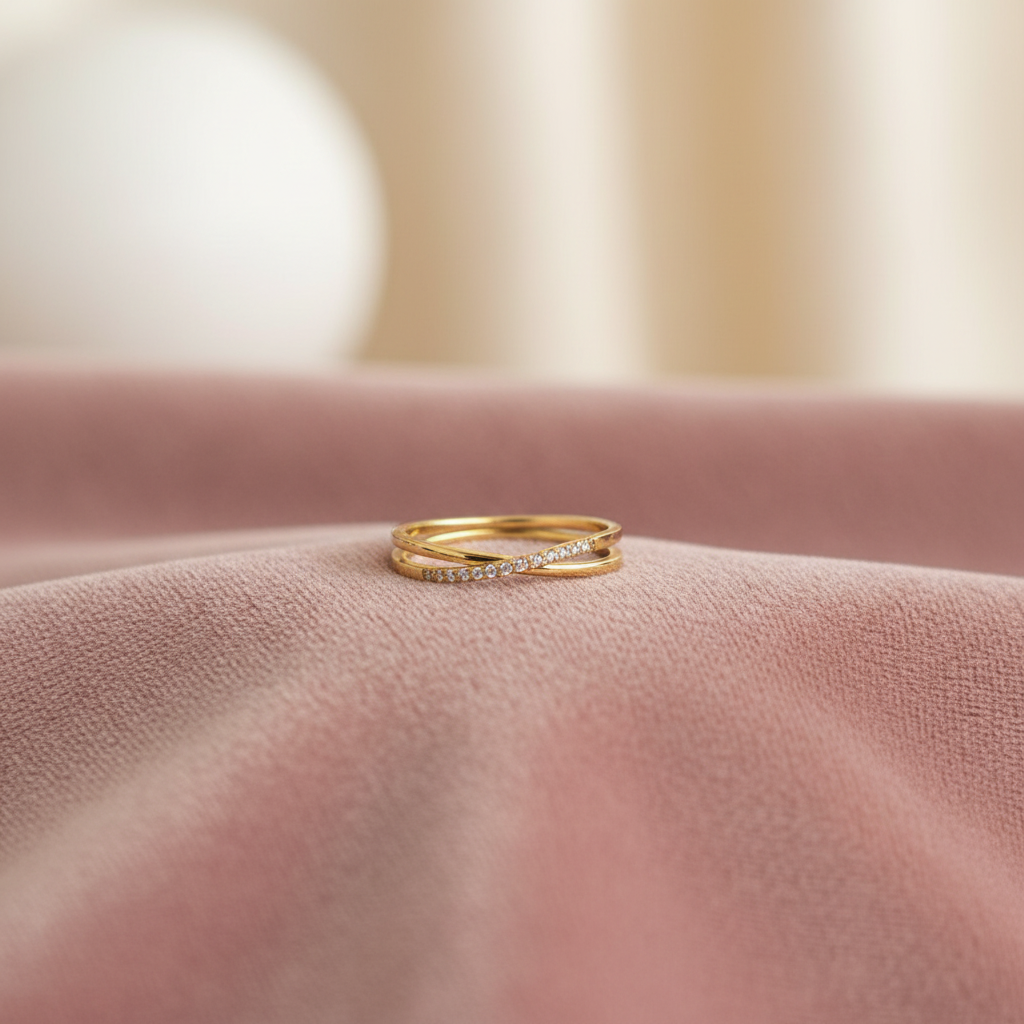 Pavé Crossover Double Band Ring
