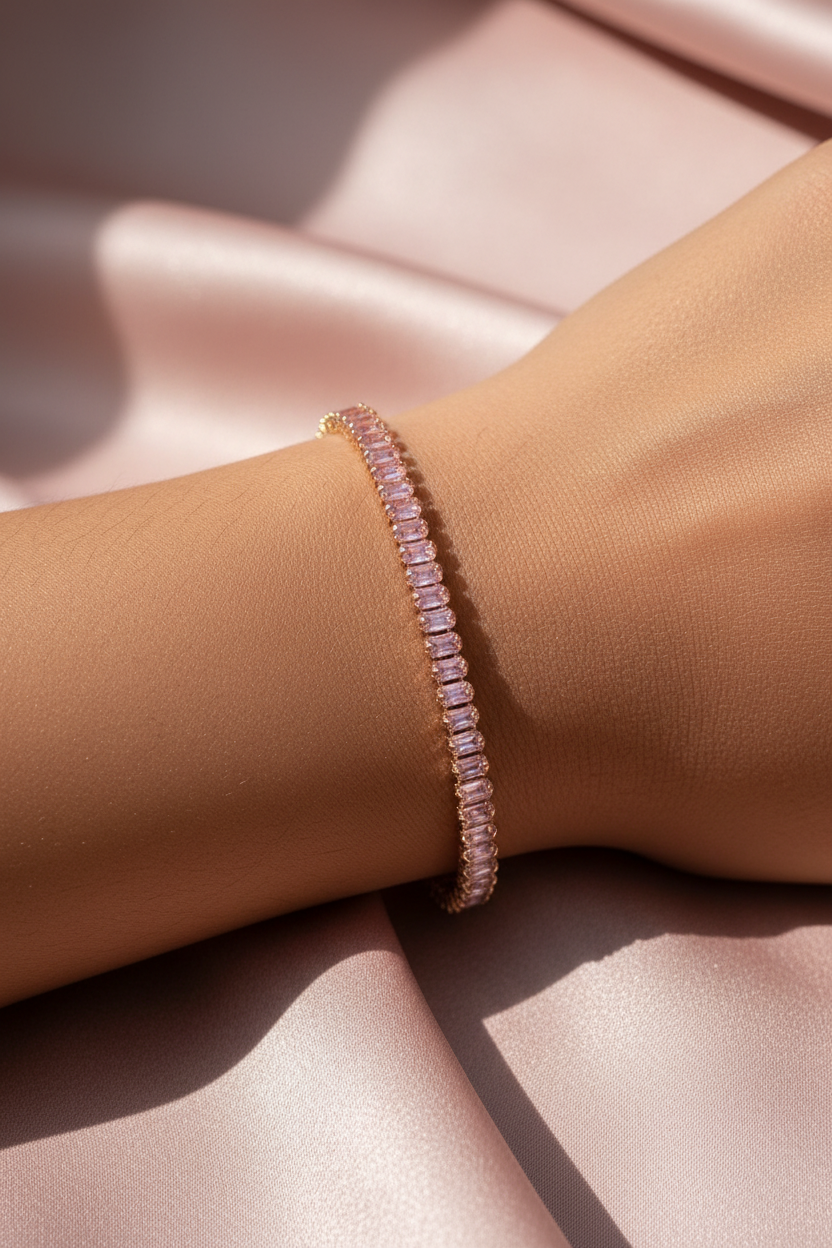 Rose Gold Pink CZ Tennis Bracelet