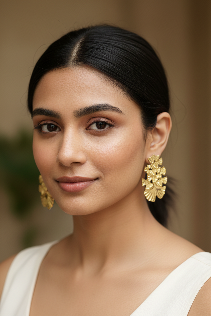 The Ginkgo Cascade Earrings proportionate size elegant shot — waterproof gold earrings India — SIOBHÁN