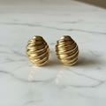 Ribbed Dome Earrings on marble — anti-tarnish gold dome earrings India — SIOBHÁN