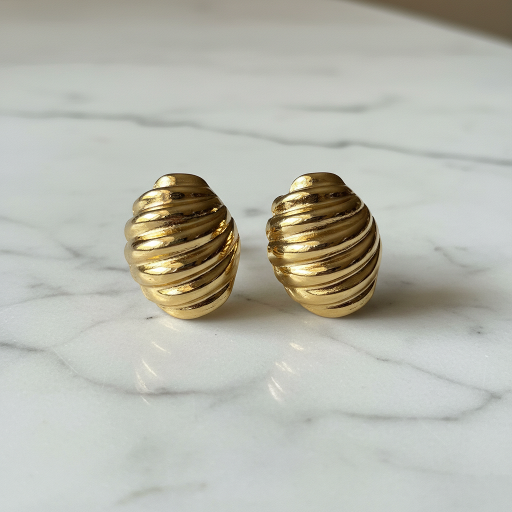 Ribbed Dome Earrings on marble — anti-tarnish gold dome earrings India — SIOBHÁN