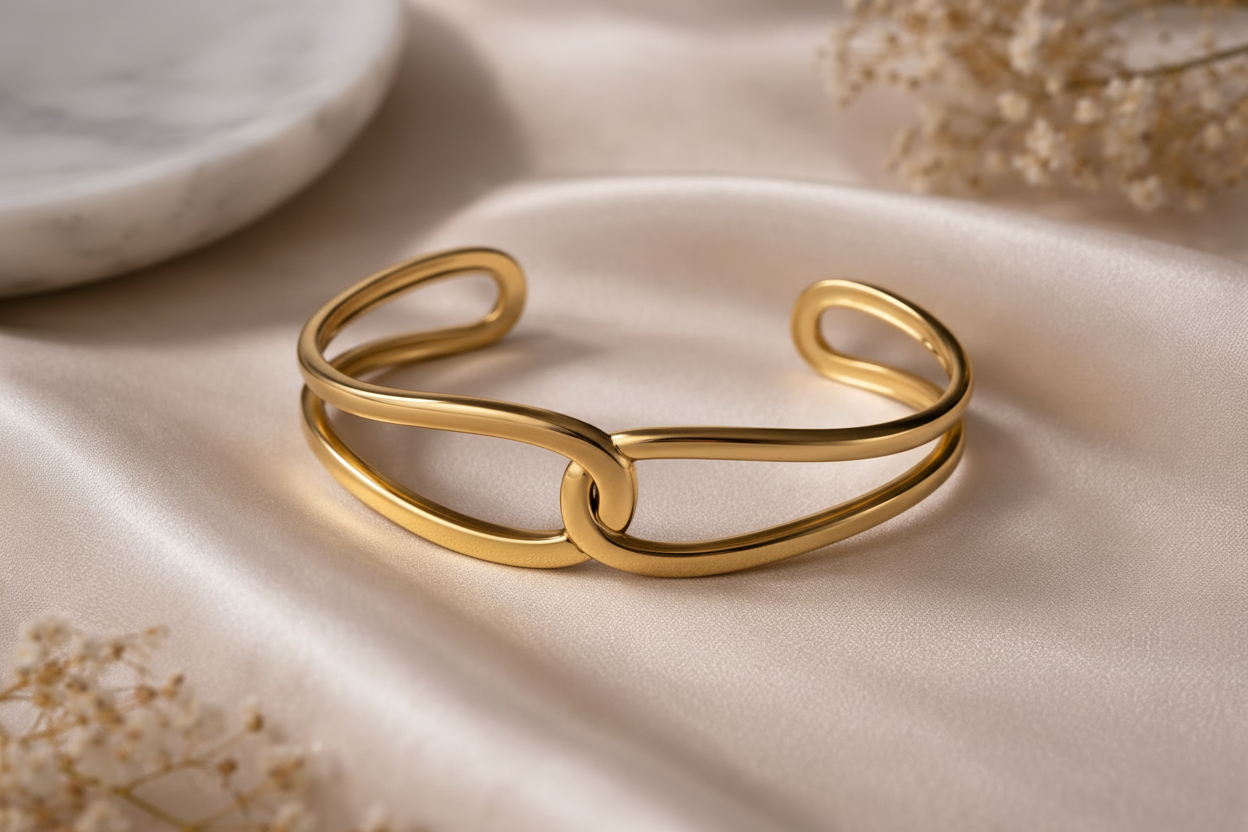 Double Loop Cuff gold bracelet elegant setting — anti-tarnish gold cuff bracelet India — SIOBHÁN
