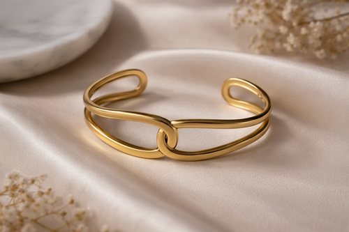 Double Loop Cuff gold bracelet elegant setting — anti-tarnish gold cuff bracelet India — SIOBHÁN