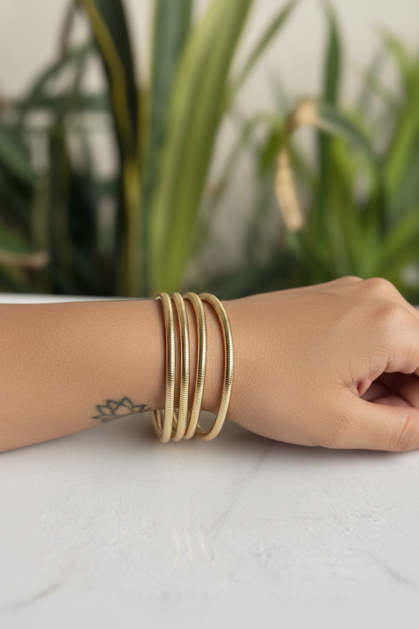 Gold Stacked Snake Chain Bracelet Set