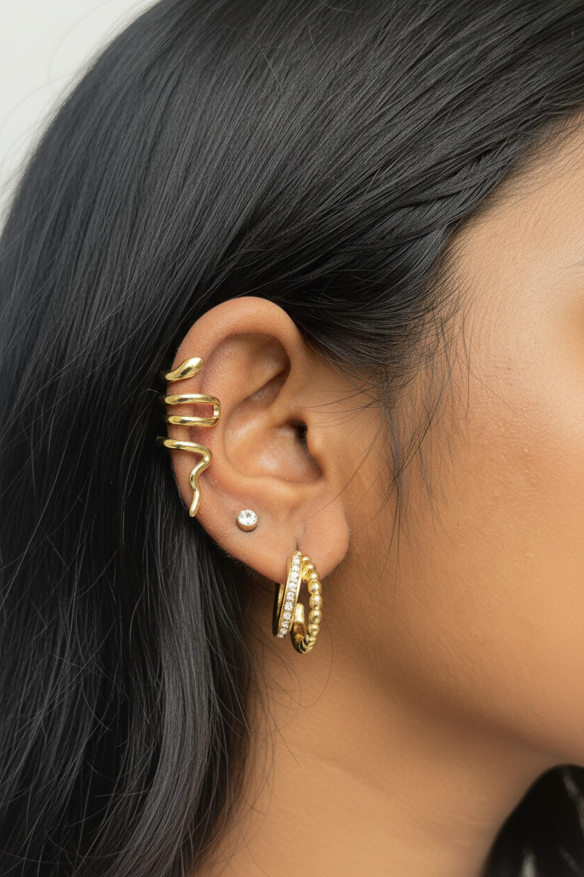 Twila Beaded Pavé Hoops close-up — gold hoop earrings India — SIOBHÁN