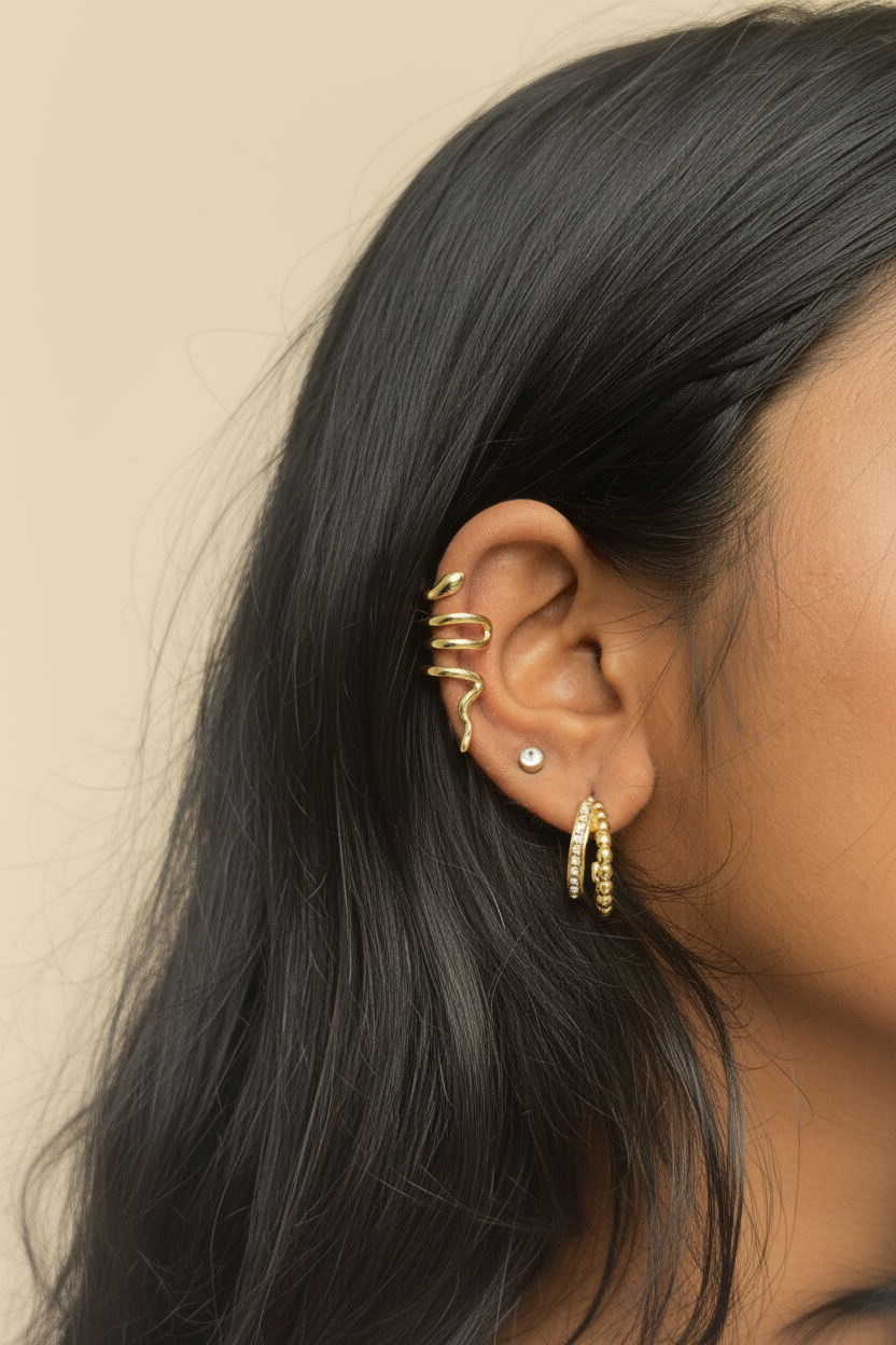 Gold Spiral Snake Ear Cuff