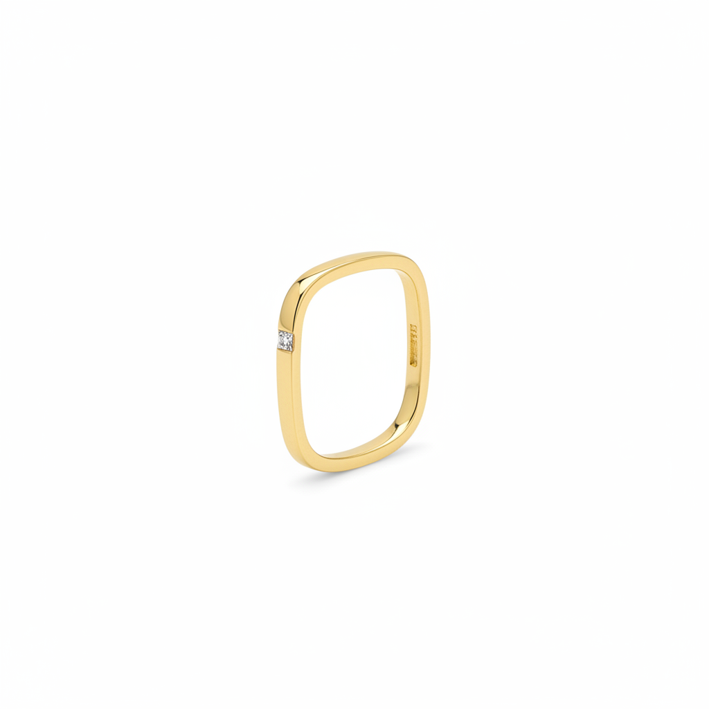 Gold Square Solitaire CZ Ring