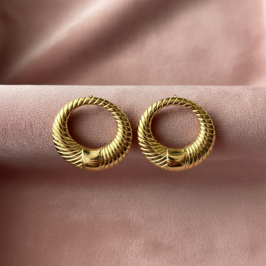 Ribbed Gold Hoops on dusty rose velvet — anti-tarnish gold hoop earrings India — SIOBHÁN