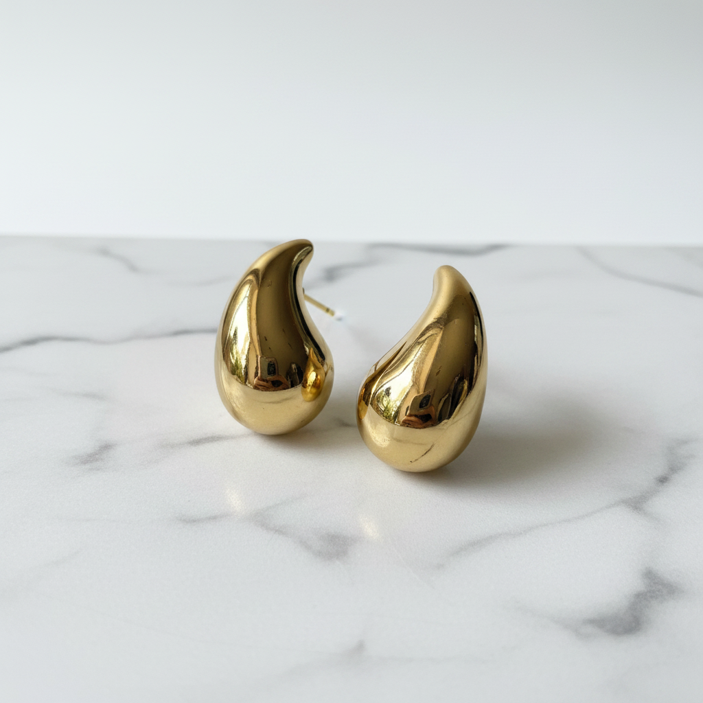 Gold Sculpted Teardrop Earrings — anti-tarnish gold drop earrings India — SIOBHÁN