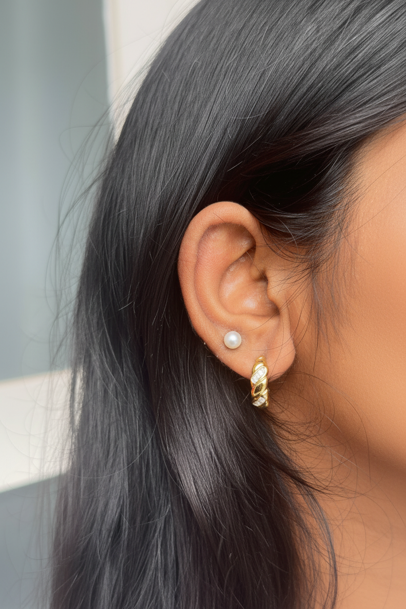 Gold Twisted Rope CZ Huggie Hoops