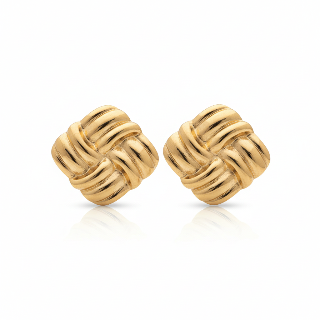 Vintage Knot Gold Earrings white background product shot — skin-safe gold studs India — SIOBHÁN