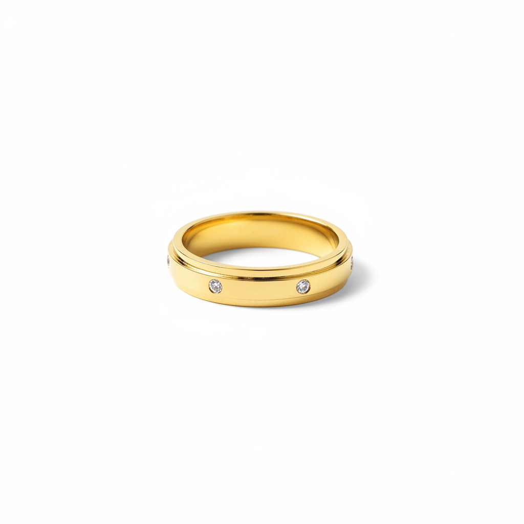 Gold Wide Band CZ Star Ring