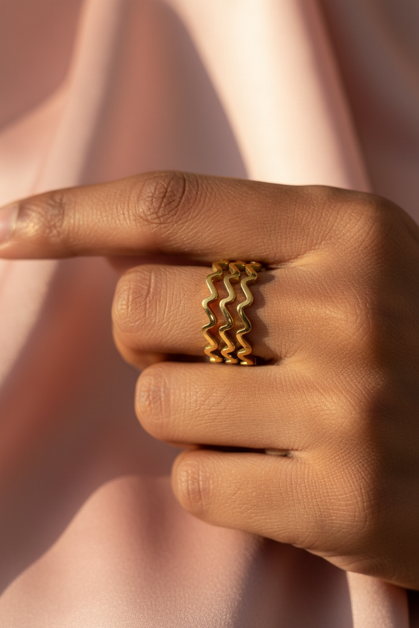 Gold Zigzag Cutout Ring Set of 3