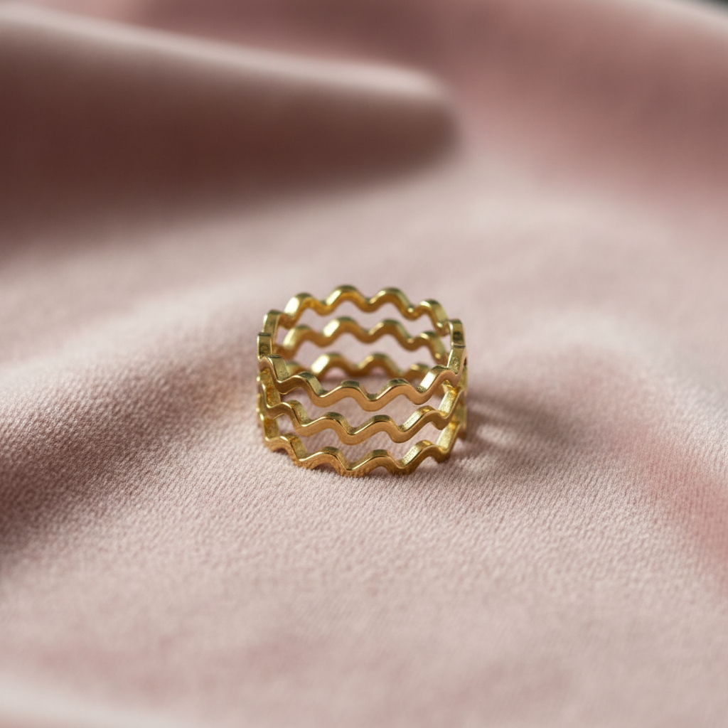 Gold Zigzag Cutout Ring Set of 3